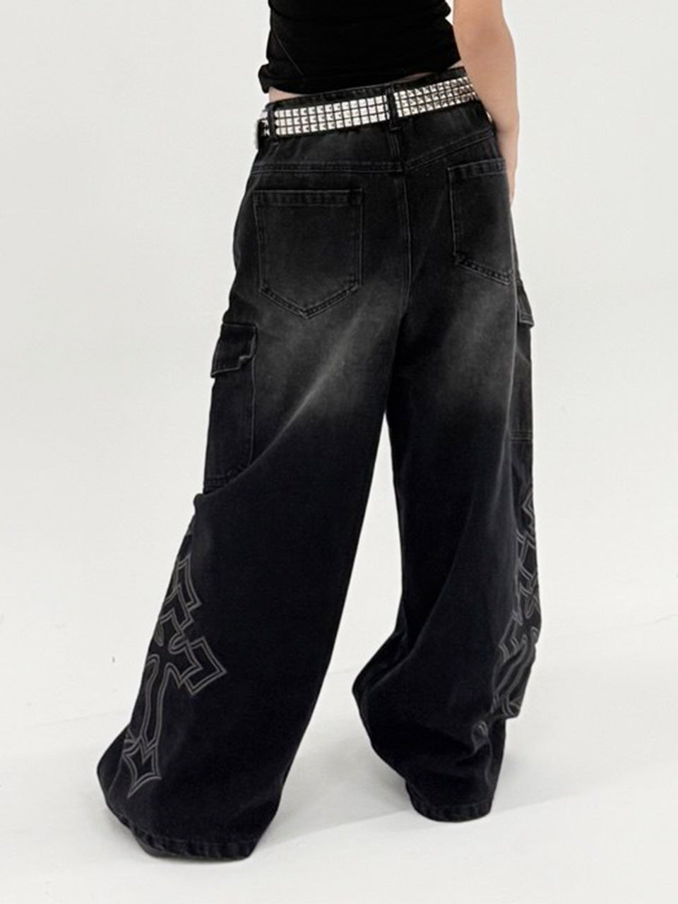 Embroidered Double Cross Denim Jeans